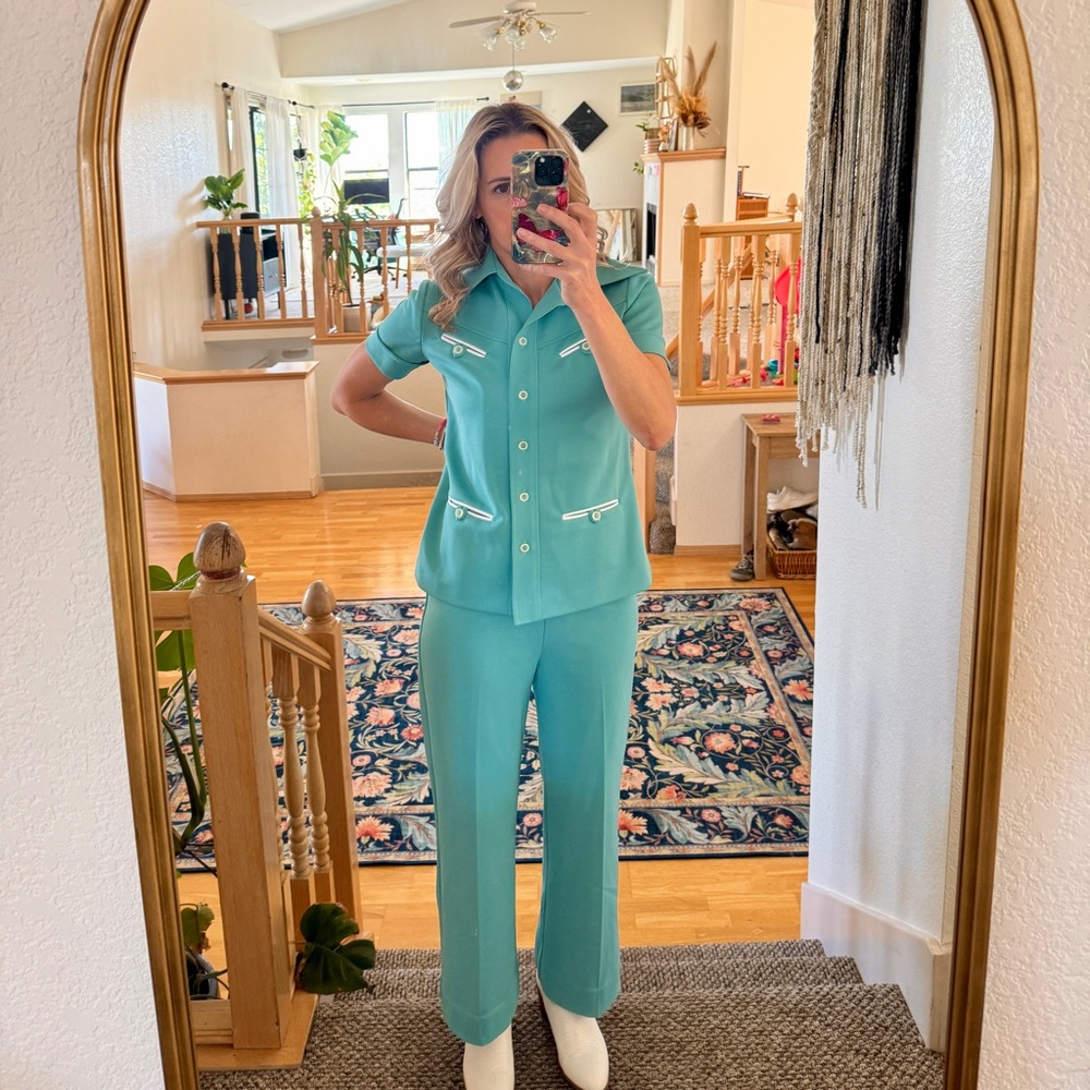Sir Julian rare vintage 70s tailored set. Aqua W small